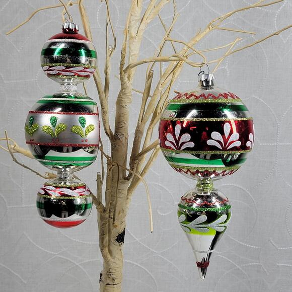 VTG Radko Shiny Brite 40s Finial Indent Reflector Glass Ornaments Hand Decorated - Picture 15 of 16